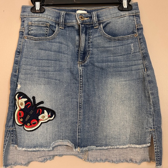 Denim Skirt with Butterfly Appliqué - Picture 1 of 3